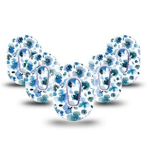 ExpressionMed Sapphire Petals Dexcom G6 Mini Tape, 5-Pack Tape and 5-Pack Sticker, Blue Floral CGM Adhesive Patch Design