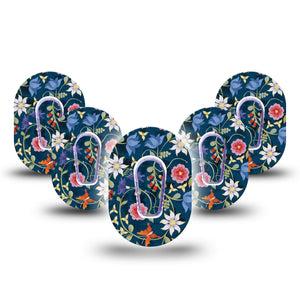 ExpressionMed Floral Folklore Dexcom G6 Mini Tape, 5-Pack Tape and Sticker, Colorful Florals Themed, CGM, Plaster Design
