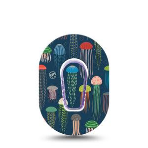 ExpressionMed Just Jellies Dexcom G6 Mini Tape, Swimming Creatures Themed, Plaster Tape Design with center sticker