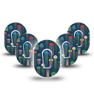 ExpressionMed Just Jellies Dexcom G6 Mini Tape, Swimming Creatures Themed, Plaster Tape Design with center stickers