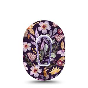 ExpressionMed Moody Blooms Dexcom G6 Mini Adhesive Tape, Single Tape and Sticker, Purple Floral Design, Waterproof CGM Adhesive Patch