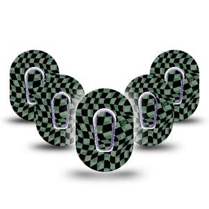 ExpressionMed Green & Black Checkerboard Dexcom G6 Mini Tape, 5-Pack Tape and 5-Pack Sticker, Green Checkered Inspired, CGM, Plaster Patch Design