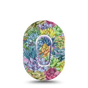 Blue Succulents Dexcom G6 Mini Tape, Vibrant-colored Florals Inspired, CGM Fixing Ring Design Single Tape and Sticker
