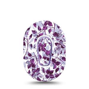 Textured Petals Dexcom G6 Mini Tape, Single, Violet Florals And Leaves Themed, CGM Adhesive Patch Design with Center Sticker