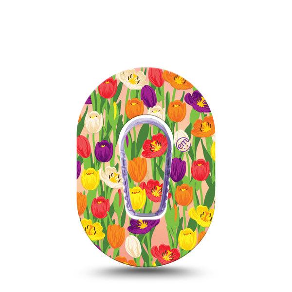 Tulips Dexcom G6 Mini Tape, Single, Spring Florals Inspired, CGM Plaster Patch Design with Center Sticker