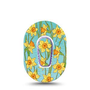 Daffodils Dexcom G6 Mini Tape, Single, Floral Yellow Art Inspired, CGM Patch Design with Center Sticker