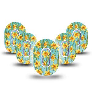 Daffodils Dexcom G6 Mini Tape, 5-Pack, Floral Art Inspired, CGM Plaster Patch Design with Center Stickers