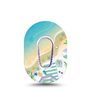 ExpressionMed Relaxing Beach Dexcom G6 Mini Tape, Single, Summer Outing Inspired, CGM Adhesive Patch Design with center sticker