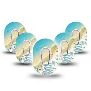 ExpressionMed Relaxing Beach Dexcom G6 Mini Tape, 5-Pack, Beach Stuff Themed, CGM Overlay Patch Design with center stickers