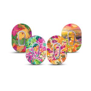 ExpressionMed Tangerine Tropics Variety Pack Dexcom G6 Mini Tape 4-Pack Tape and 4-Pack Sticker Variety Summer Sunset Petals, Adhesive Tape CGM Design