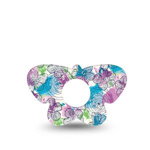 ExpressionMed Stenciled Flowers Butterfly Infusion Set Tape, 5-Pack, Delightful Floral Themed, CGM Overlay Patch Design