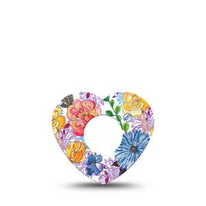ExpressionMed Stylised Floral Infusion Set Heart Shape 5-Pack Modern Blooms Adhesive Patch Continuous Glucose Monitor Design