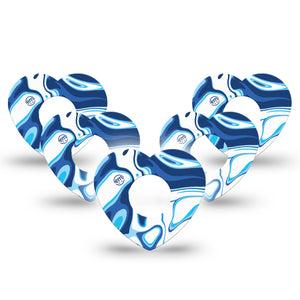 ExpressionMed, Blue Marble Heart Infusion Supporter Tape, 10-Pack, Variety of Blue colored Swirl Theme CGM Heart Shaped Plaster Patch Design