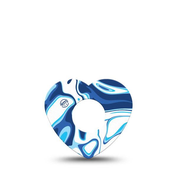 ExpressionMed, Blue Marble Heart Infusion Supporter Tape, 5-Pack, Variety of Blue colored Swirl Theme CGM Heart Shaped Plaster Patch Design