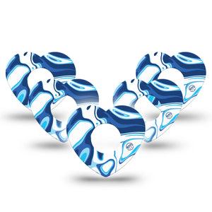 ExpressionMed, Blue Marble Heart Infusion Supporter Tape, 5-Pack, Variety of Blue colored Swirl Theme CGM Heart Shaped Plaster Patch Design