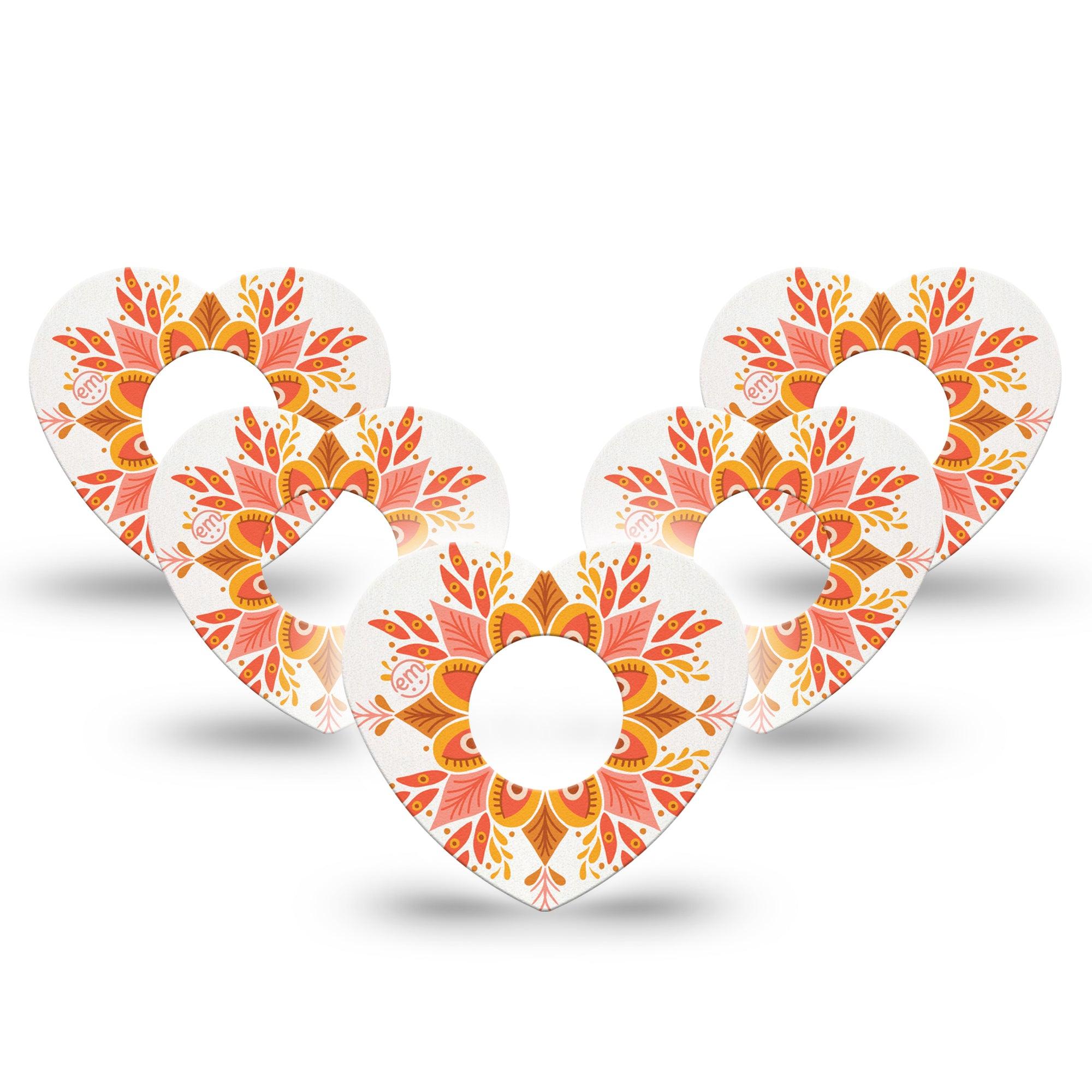 ExpressionMed Psychedelic Mandala Infusion Heart 10-pack, Orange and Yellow Design, CGM Adhesive Patch Design
