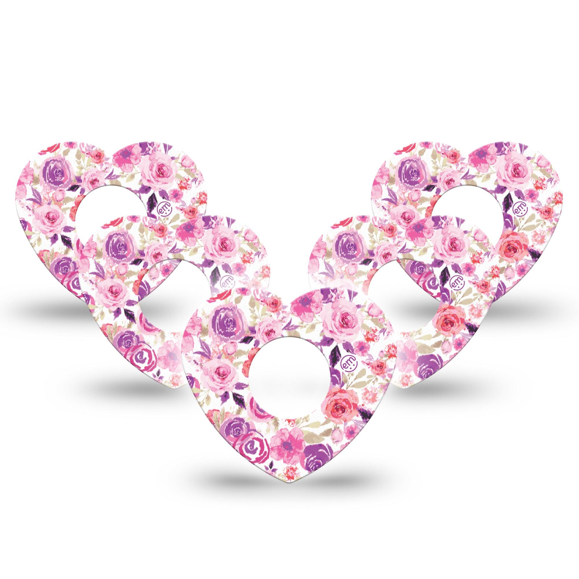 ExpressionMed Romantic Blooms Infusion Set Heart Shape Tape 10-Pack Blossom Motif Adhesive Patch Continuous Glucose Monitor Design