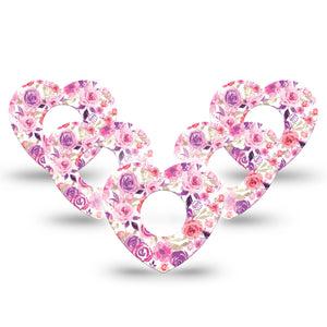 ExpressionMed Romantic Blooms Infusion Set Heart Shape Tape 10-Pack Blossom Motif Adhesive Patch Continuous Glucose Monitor Design