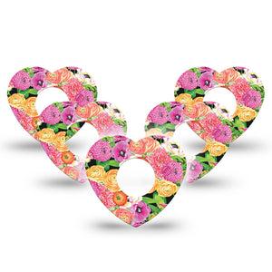 ExpressionMed Hand Painted Flowers Infusion Set Heart Shape Tape 10-Pack cute pink flowers Adhesive Patch Continuous Glucose Monitor Design