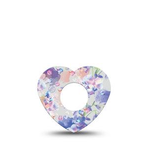 ExpressionMed Dreamy Blooms Infusion Set Heart Shape Tape 5-Pack Soft blue purple flowers Adhesive Patch Continuous Glucose Monitor Design