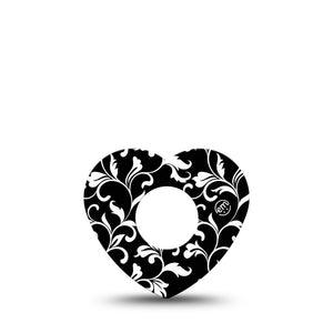 ExpressionMed Fleur de lis Infusion Set Heart Shape Tape 5-Pack Black and white floral Adhesive Patch Continuous Glucose Monitor Design
