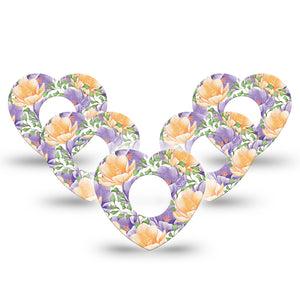 ExpressionMed Crocus Flowers Infusion Set Heart Shape 10-Pack Flower Design Adhesive Patch Continuous Glucose Monitor Design