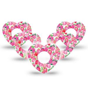 ExpressionMed Strawberry Crush Infusion Set Heart Shape Tape 10-Pack Watercolor strawberry Adhesive Patch Continuous Glucose Monitor Design