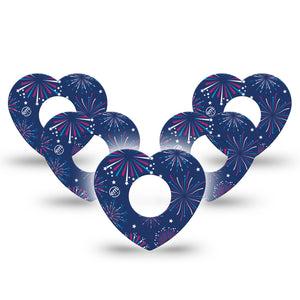 ExpressionMed Night Sky Celebration Infusion Set Heart Shape Tape 10-Pack Patriotic Firework Display Adhesive Tape Continuous Glucose Monitor Design
