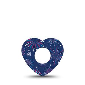ExpressionMed Night Sky Celebration Infusion Set Heart Shape Tape 5-Pack Patriotic Firework Display Adhesive Tape Continuous Glucose Monitor Design