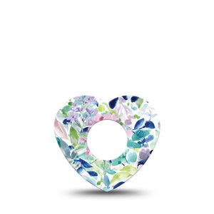 ExpressionMed Subdued Tropics Infusion Set Heart Shape Tape 5-Pack Watercolor Painted Blue Florals Adhesive Tape Continuous Glucose Monitor Design