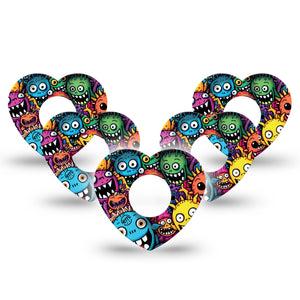 ExpressionMed Funky Monsters Infusion Set Heart Shape Tape 10-Pack Tape Silly Creatures, Adhesive Tape Continuous Glucose Monitor Design