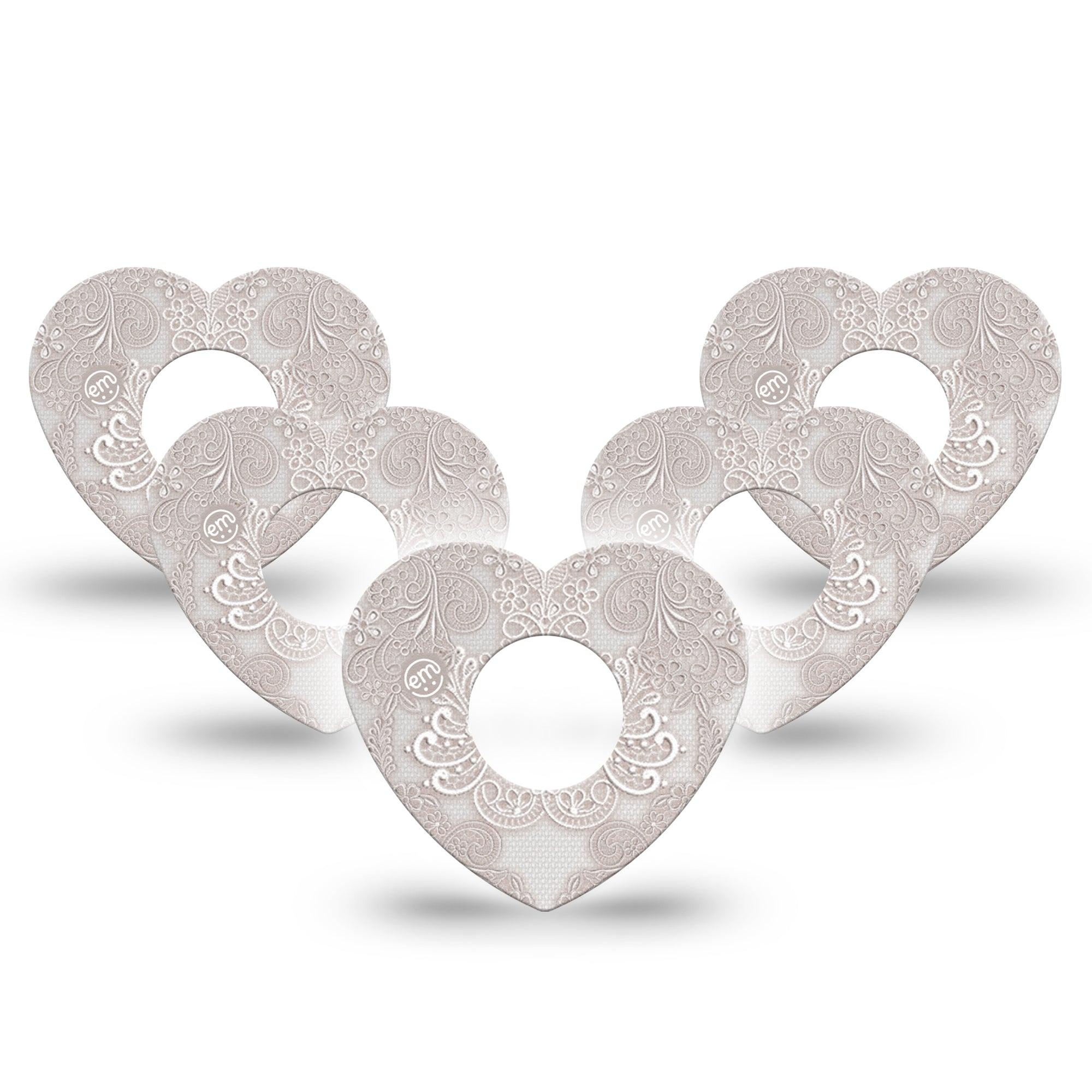 ExpressionMed Vintage Lace Infusion Set Heart Shape Tape 10-Pack Tape Floral Lace, Adhesive Tape Continuous Glucose Monitor Design
