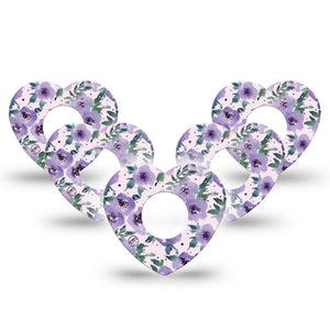 ExpressionMed Flowering Amethyst Infusion Set Heart Shape 10-Pack Purple Petals Adhesive Patch Continuous Glucose Monitor Design