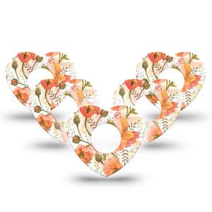 ExpressionMed Peachy Blooms Heart Infusion Set Tape, 10-Pack, Lovely Florals Inspired, Plaster Patch Design