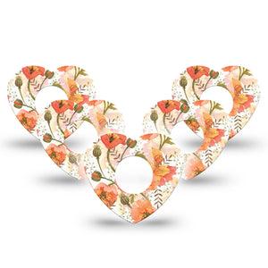 ExpressionMed Peachy Blooms Heart Infusion Set Tape, 10-Pack, Lovely Florals Inspired, Plaster Patch Design