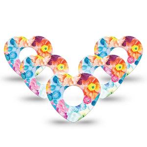ExpressionMed Watercolor Poppies Infusion Set Heart Shape 10-Pack Delicate Petals Adhesive Patch Continuous Glucose Monitor Design