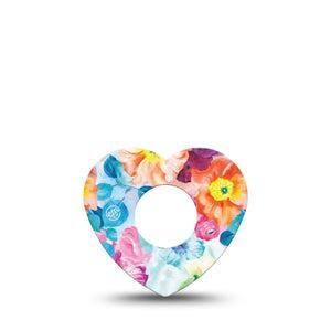 ExpressionMed Watercolor Poppies Infusion Set Heart Shape 5-Pack Colorful Art Adhesive Patch Continuous Glucose Monitor Design