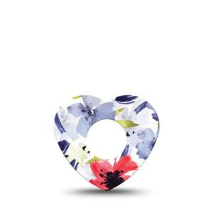 ExpressionMed Red White & Blue Flowers Infusion Set Heart Shape Tape 5-Pack Festive Petals Adhesive Tape Continuous Glucose Monitor Design