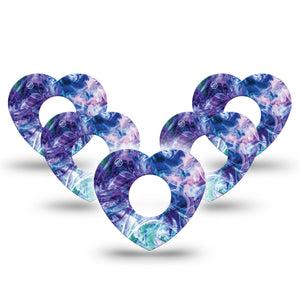 ExpressionMed Deep Purple Swirl Heart Infusion Set Tape, 10-Pack, Colorful Wavy Patterns Inspired, Overlay Patch Design