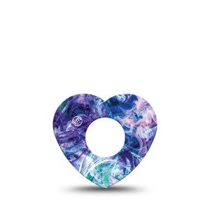 ExpressionMed Deep Purple Swirl Heart Infusion Set Tape, 5-Pack, Wavy Purple Patterns Themed, Adhesive Patch Design