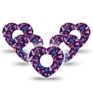 ExpressionMed Watercolor Love Heart Infusion Set Tape, 10-Pack, Scribbled Purple Hearts Themed, Plaster Patch Design