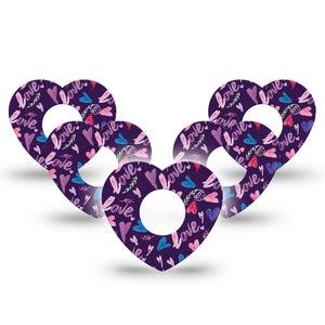 ExpressionMed Watercolor Love Heart Infusion Set Tape, 10-Pack, Scribbled Purple Hearts Themed, Plaster Patch Design