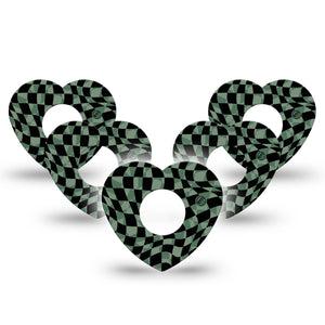 ExpressionMed Green & Black Checkerboard Infusion Set Heart Shape Tape 10-Pack Chessboard Pattern Adhesive Tape Continuous Glucose Monitor Design