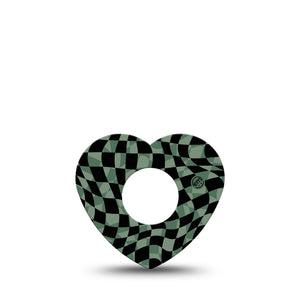 ExpressionMed Green & Black Checkerboard Infusion Set Heart Shape Tape 5-Pack Chessboard Scheme Adhesive Tape Continuous Glucose Monitor Design