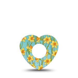ExpressionMed Daffodils Infusion Set Heart Shape 5-Pack Vibrant Blooms Adhesive Patch Continuous Glucose Monitor Design