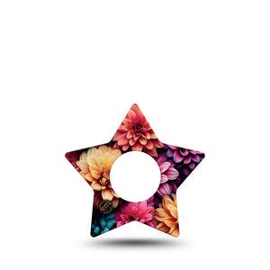 ExpressionMed Dahlia Bouquet Infusion Set Star Shape 5-Pack Unique Dahlia Flower Print Overlay Patch Continuous Glucose Monitor Design