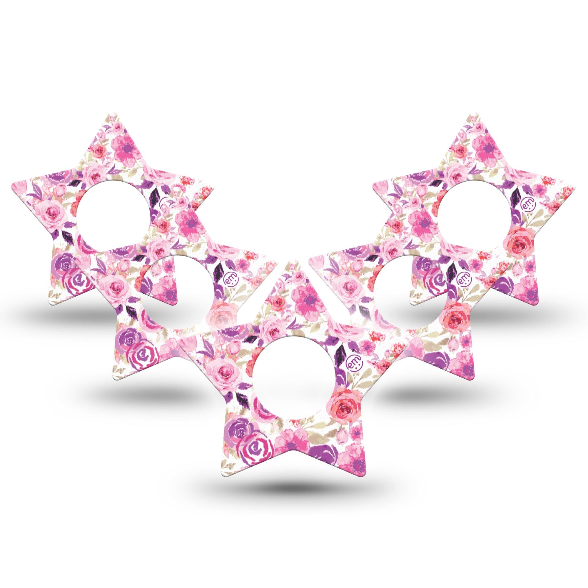 ExpressionMed Romantic Blooms Infusion Set Star Shape Tape 10-Pack watercolor roses Overlay Patch Continuous Glucose Monitor Design