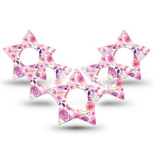 ExpressionMed Romantic Blooms Infusion Set Star Shape Tape 10-Pack watercolor roses Overlay Patch Continuous Glucose Monitor Design
