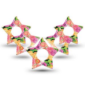 ExpressionMed Hand Painted Flowers Infusion Set Star Shape Tape 10-Pack Tape Beautiful Blooms, Fixing Ring Patch Continuous Glucose Monitor Design