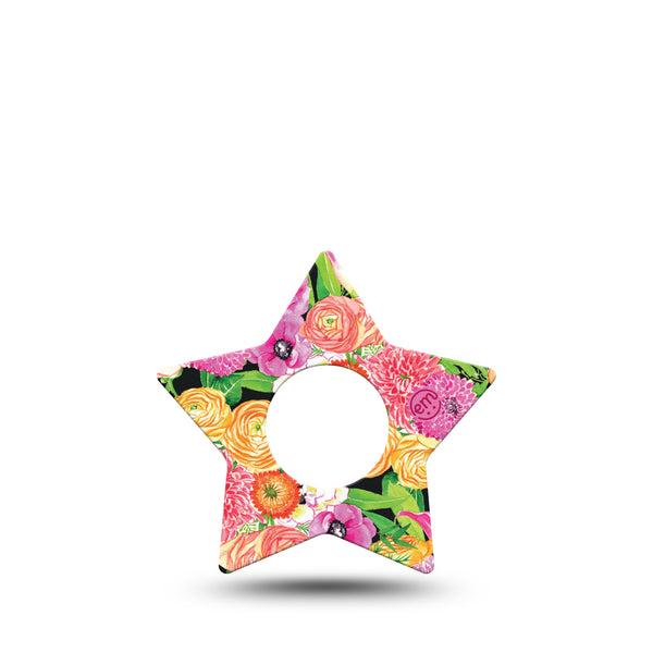 ExpressionMed Hand Painted Flowers Infusion Set Star Shape Tape 5-Pack Tape Custom Flowers, Fixing Ring Patch Continuous Glucose Monitor Design